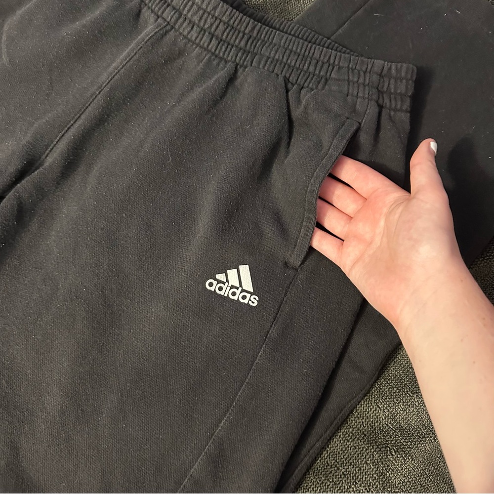 Adidas Black Logo Sweatpants w/ Snap Button Bottoms - Picture 2 of 6